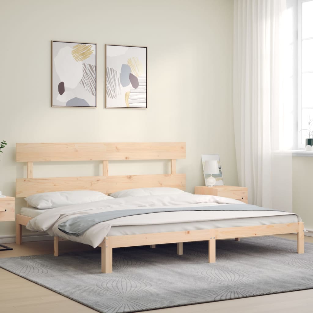 vidaXL Estructura de cama de matrimonio con cabecero madera maciza