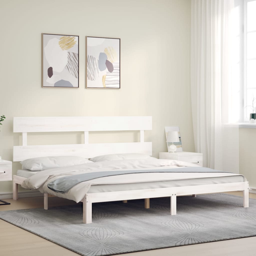 vidaXL Estructura cama de matrimonio con cabecero madera maciza blanco