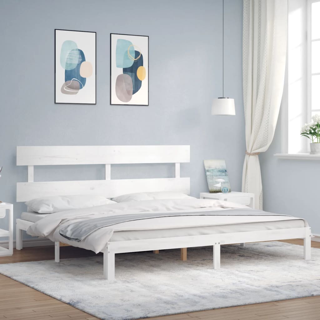 vidaXL Estructura cama de matrimonio con cabecero madera maciza blanco