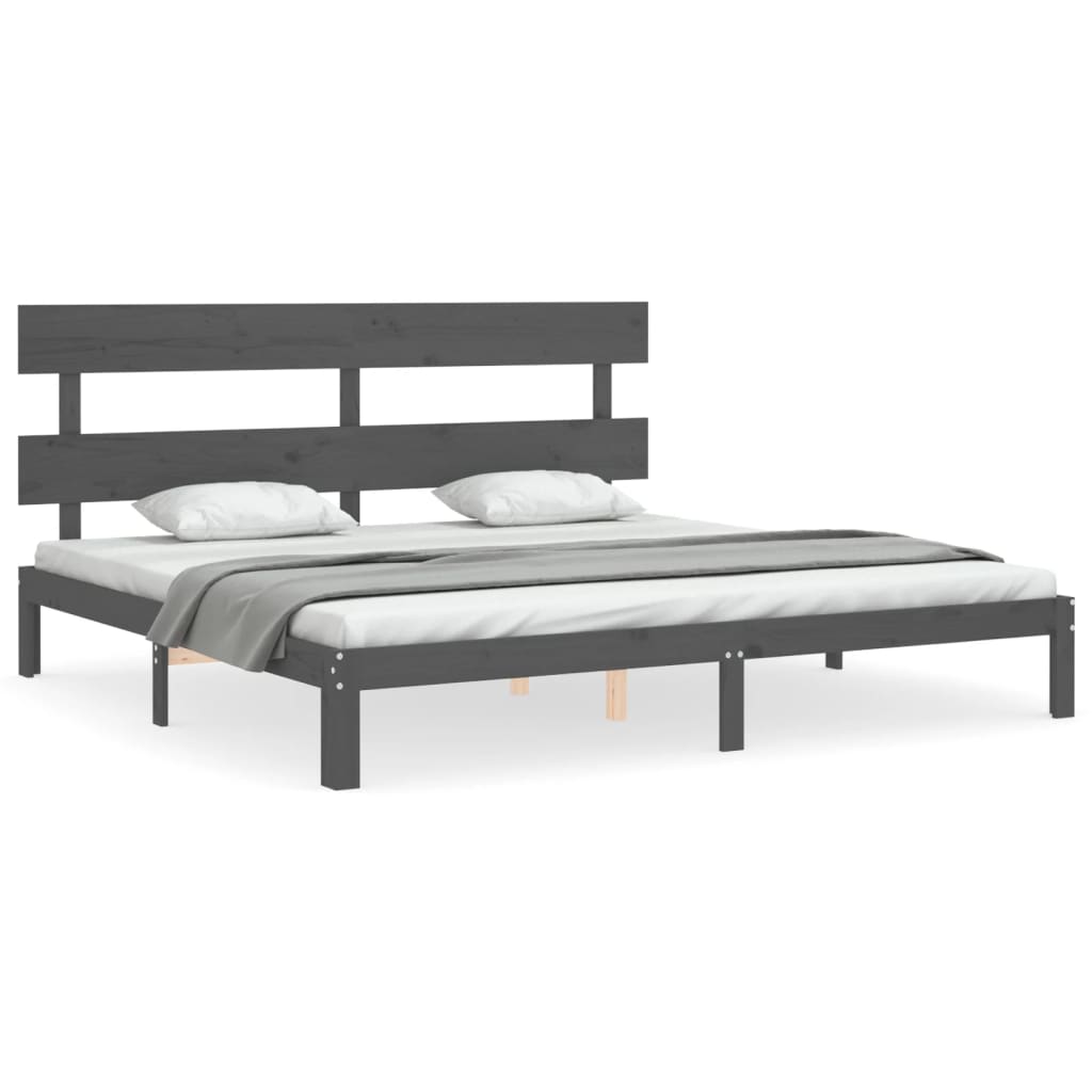 vidaXL Estructura de cama con cabecero madera maciza gris 200x200cm