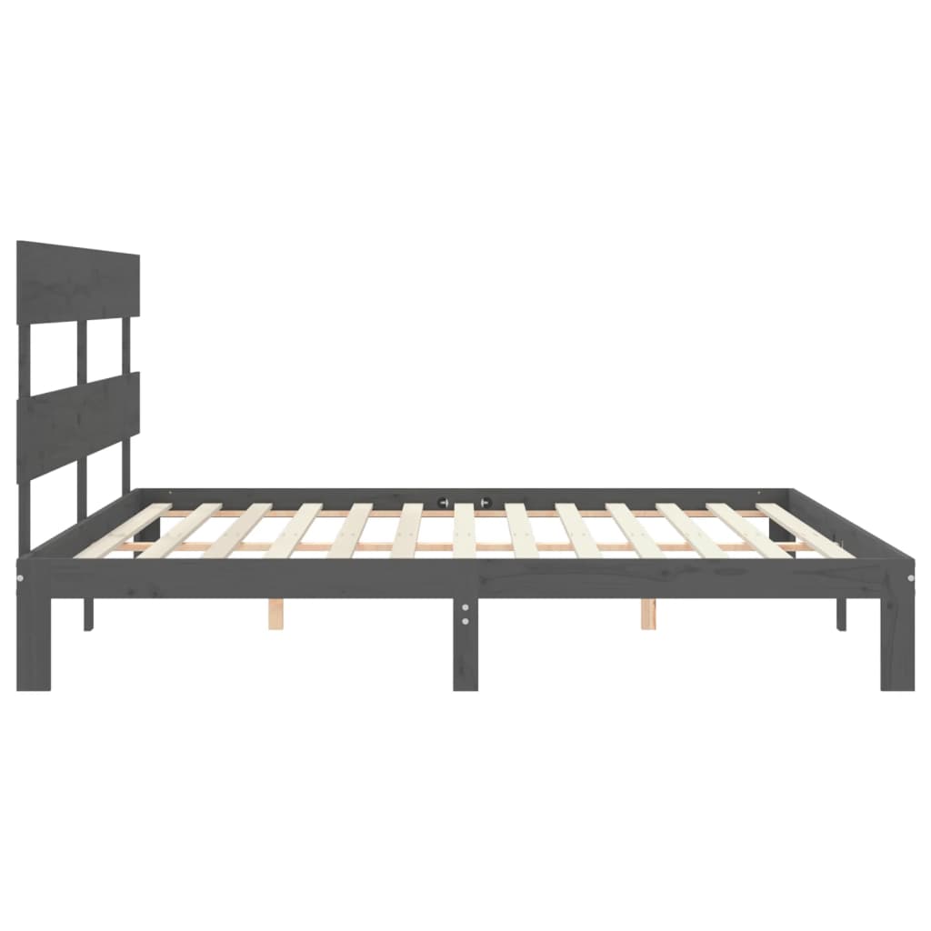 vidaXL Estructura de cama con cabecero madera maciza gris 200x200cm