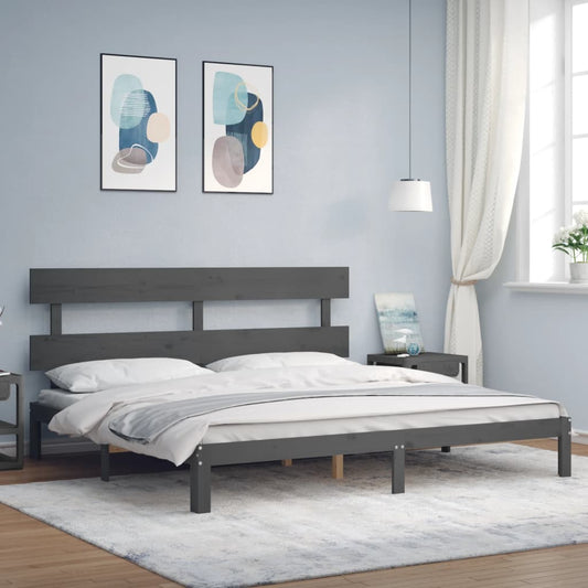 vidaXL Estructura de cama con cabecero madera maciza gris 200x200cm