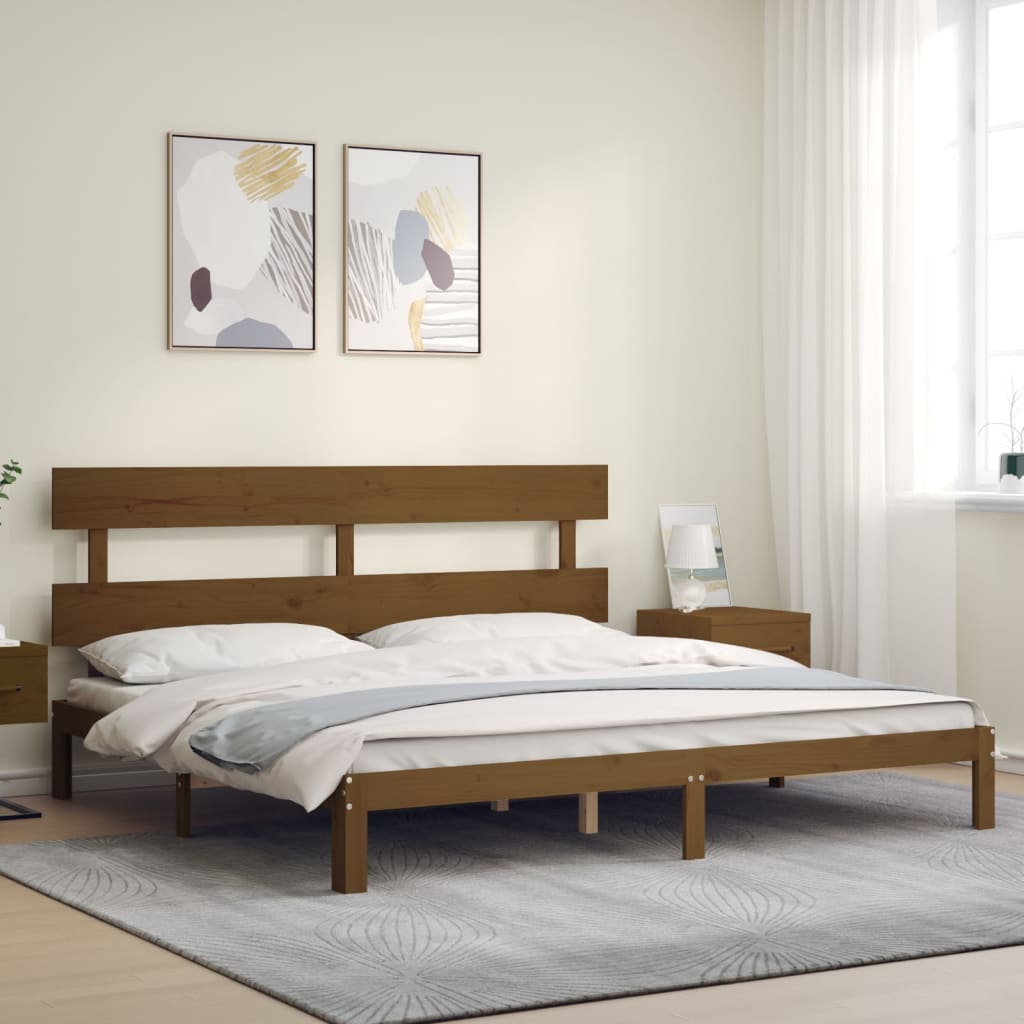 vidaXL Estructura cama y cabecero madera maciza marrón miel 200x200 cm