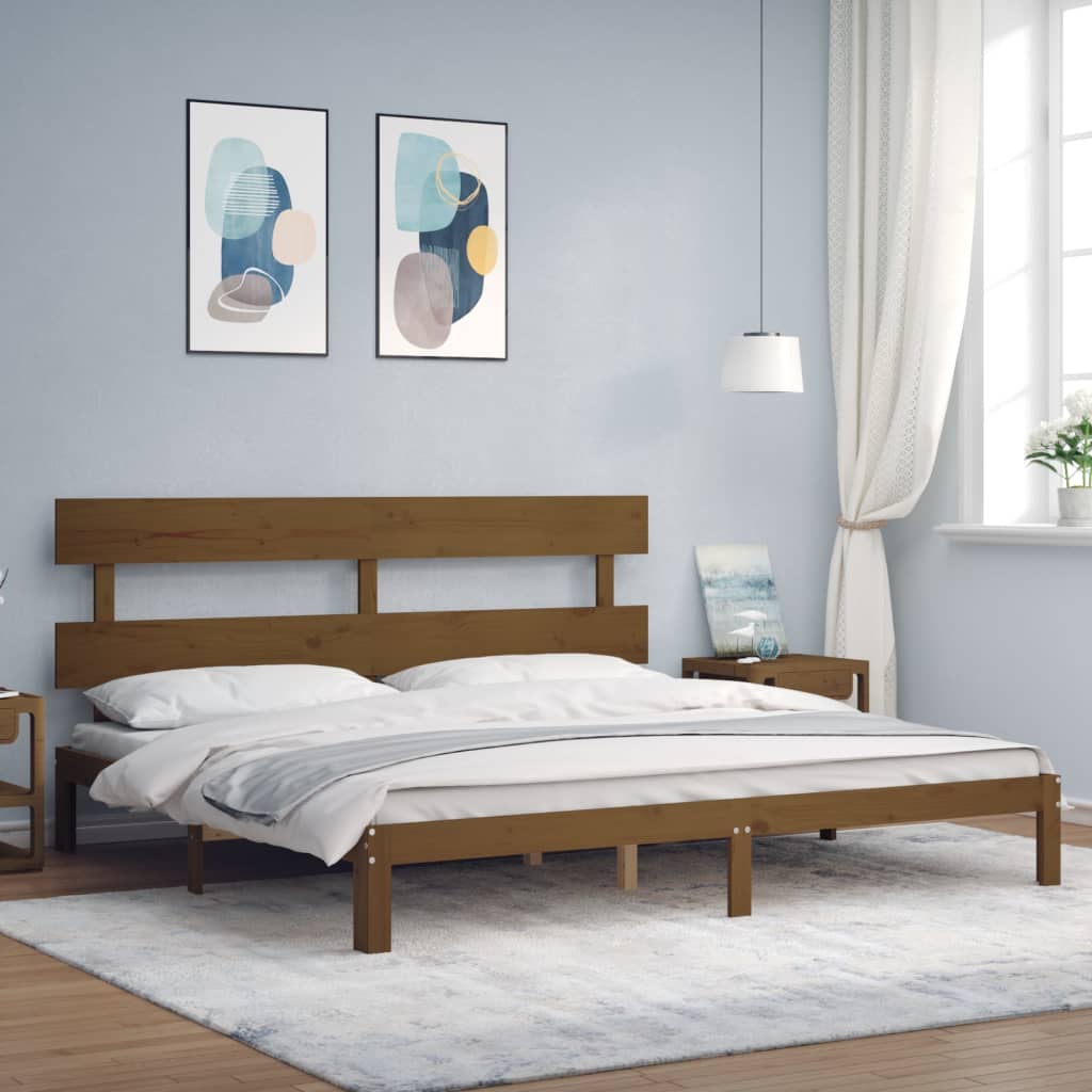 vidaXL Estructura cama y cabecero madera maciza marrón miel 200x200 cm