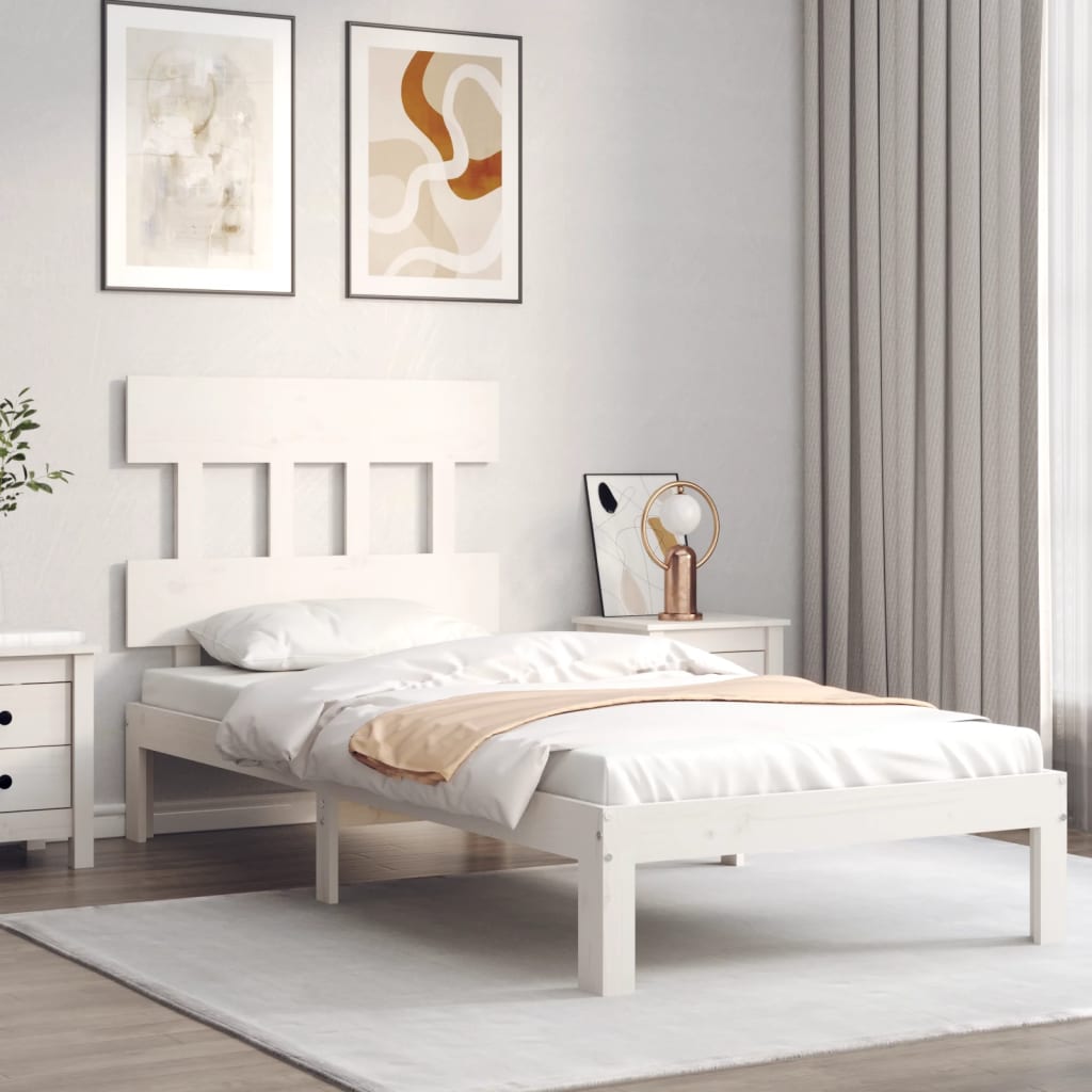 vidaXL Estructura de cama con cabecero madera maciza blanco