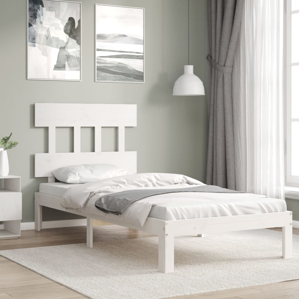 vidaXL Estructura de cama con cabecero madera maciza blanco