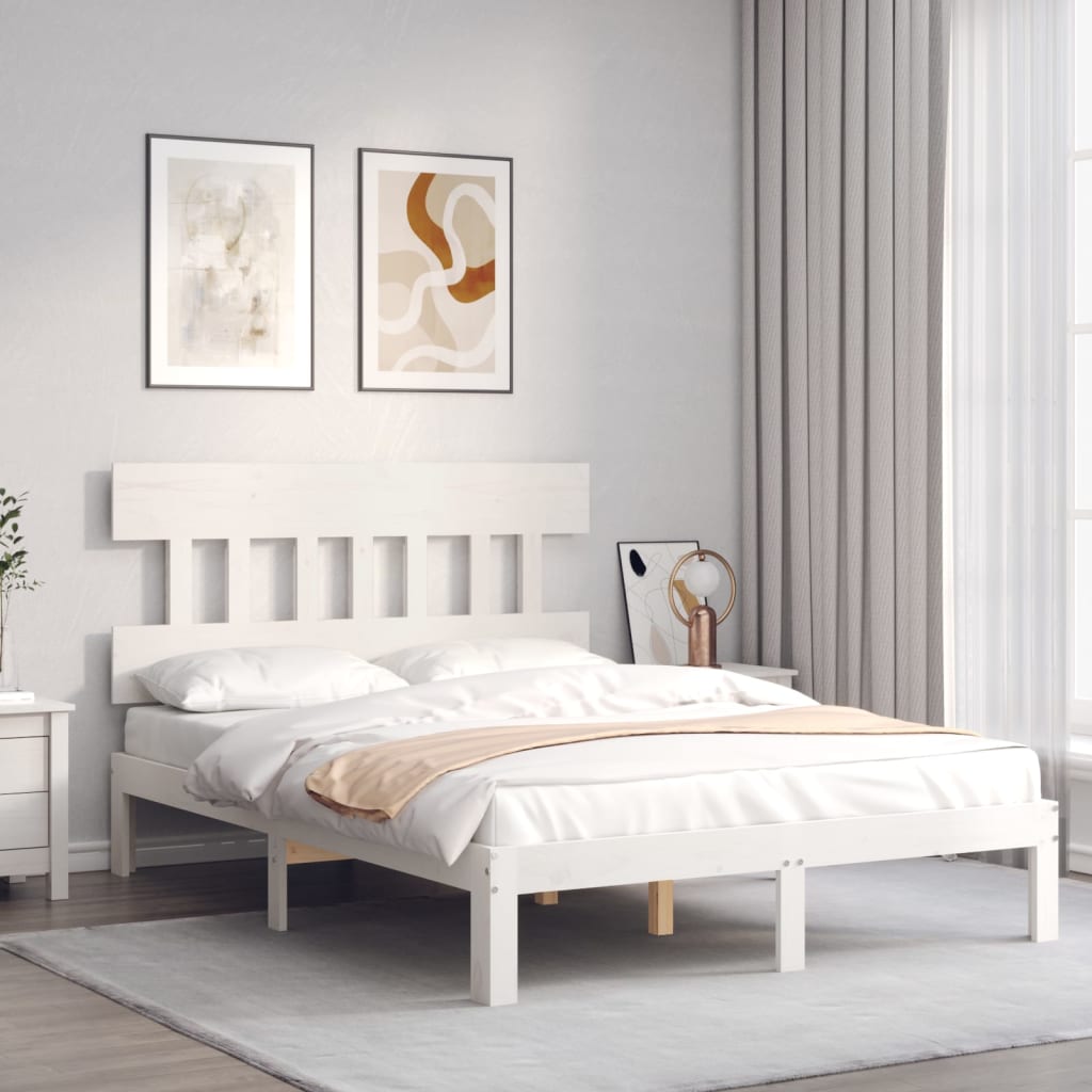 vidaXL Estructura cama de matrimonio con cabecero madera maciza blanco