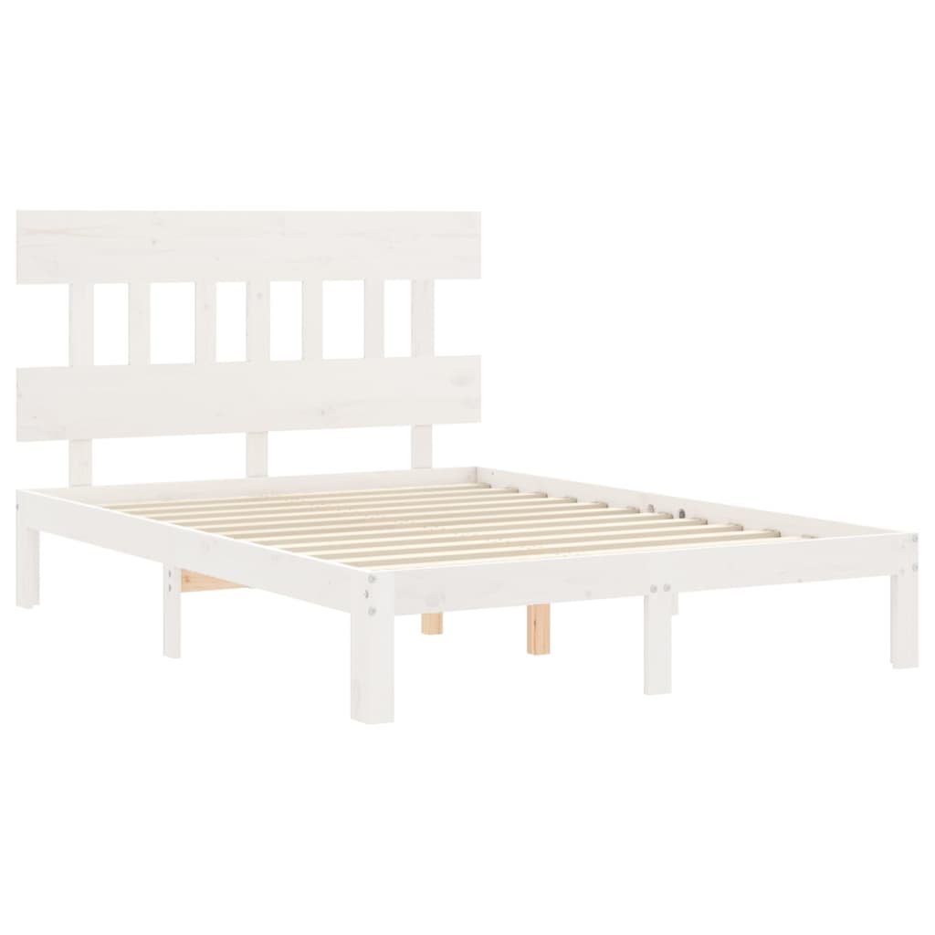 vidaXL Estructura cama de matrimonio con cabecero madera maciza blanco