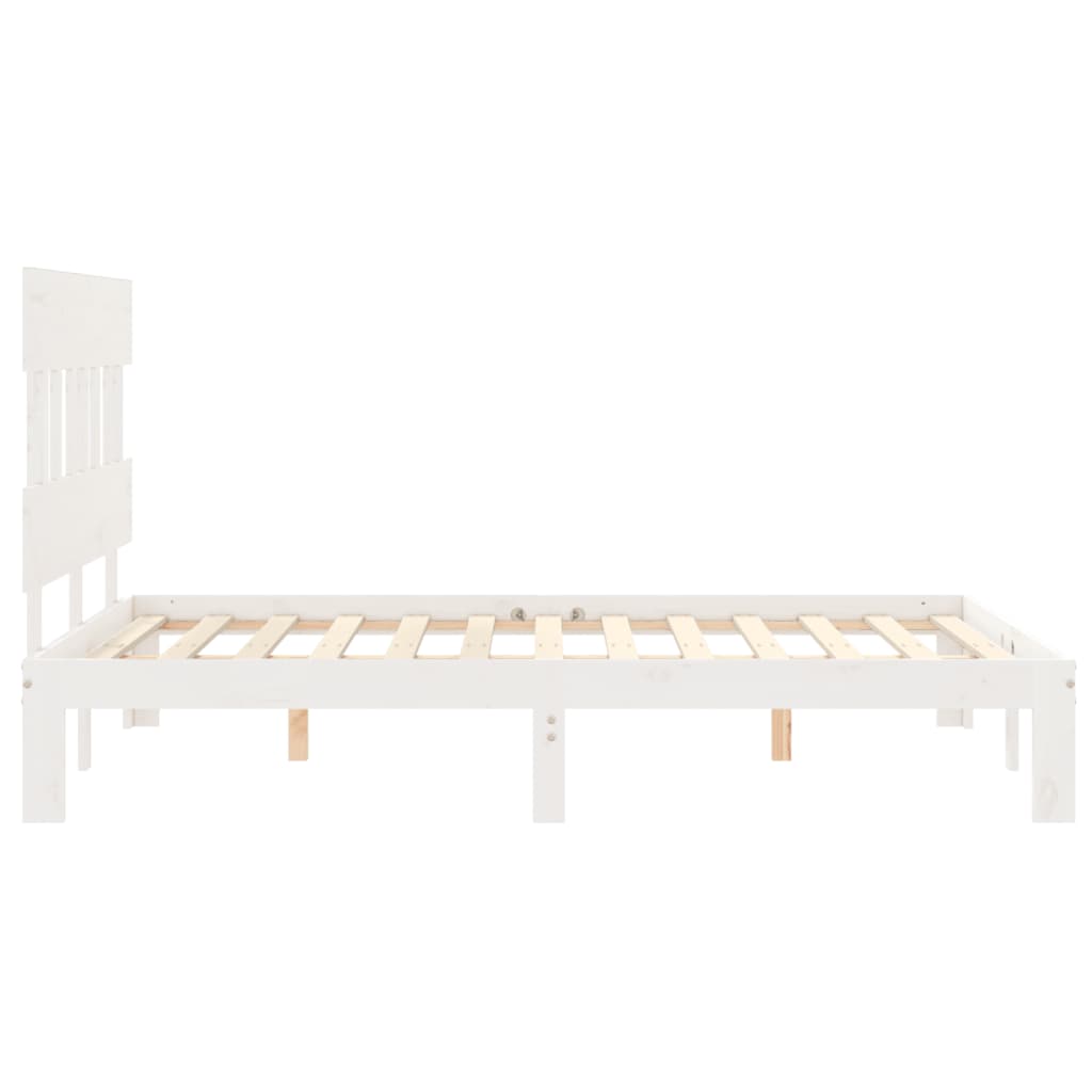 vidaXL Estructura cama de matrimonio con cabecero madera maciza blanco