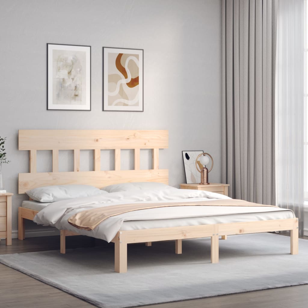 vidaXL Estructura de cama de matrimonio con cabecero madera maciza