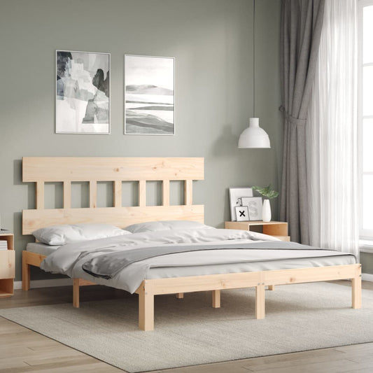 vidaXL Estructura de cama de matrimonio con cabecero madera maciza