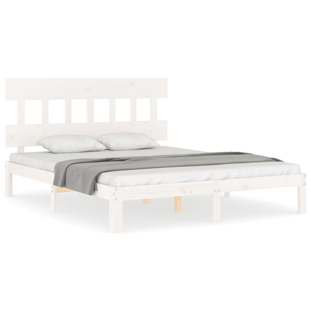 vidaXL Estructura de cama matrimonio con cabecero madera maciza blanco