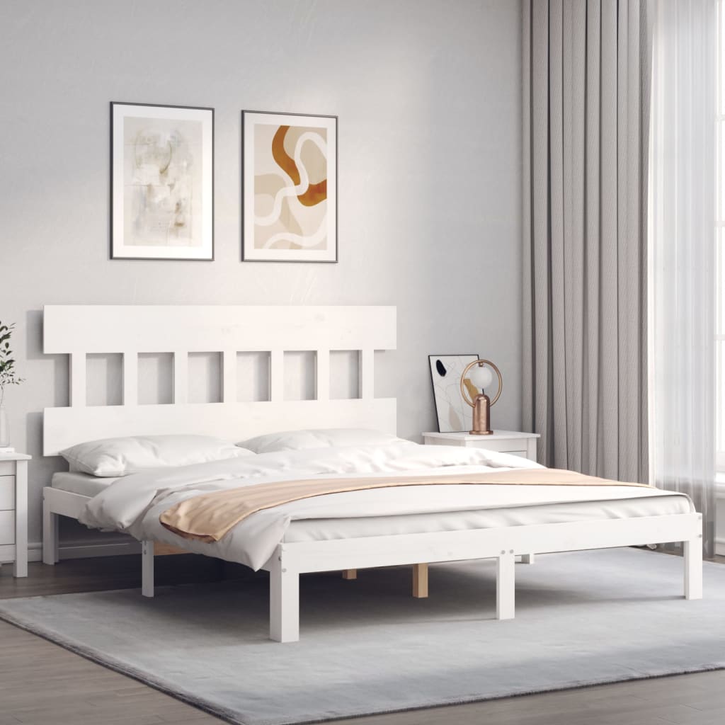 vidaXL Estructura de cama matrimonio con cabecero madera maciza blanco