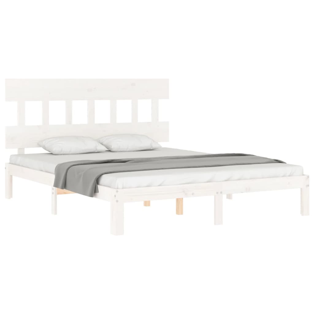 vidaXL Estructura de cama matrimonio con cabecero madera maciza blanco