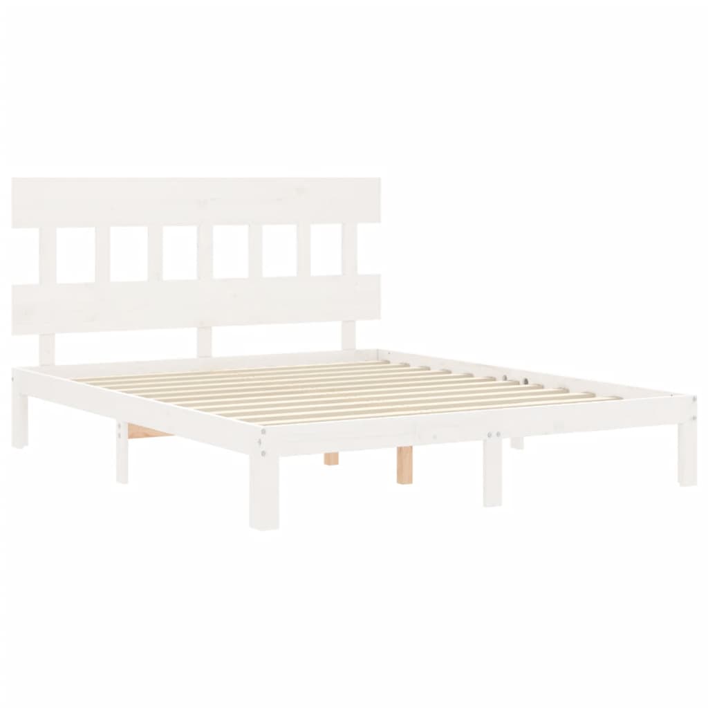 vidaXL Estructura de cama matrimonio con cabecero madera maciza blanco