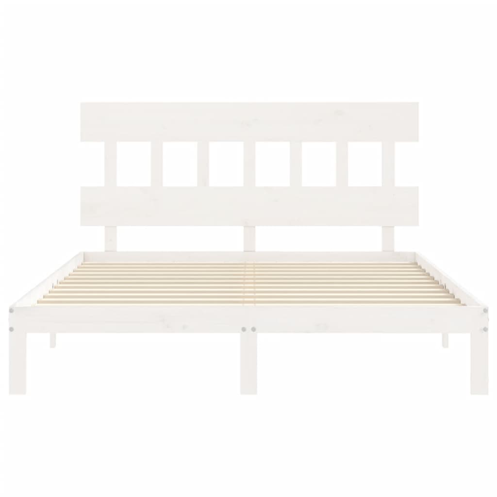 vidaXL Estructura de cama matrimonio con cabecero madera maciza blanco