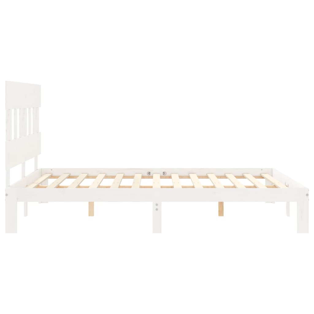 vidaXL Estructura de cama matrimonio con cabecero madera maciza blanco