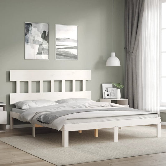 vidaXL Estructura de cama matrimonio con cabecero madera maciza blanco