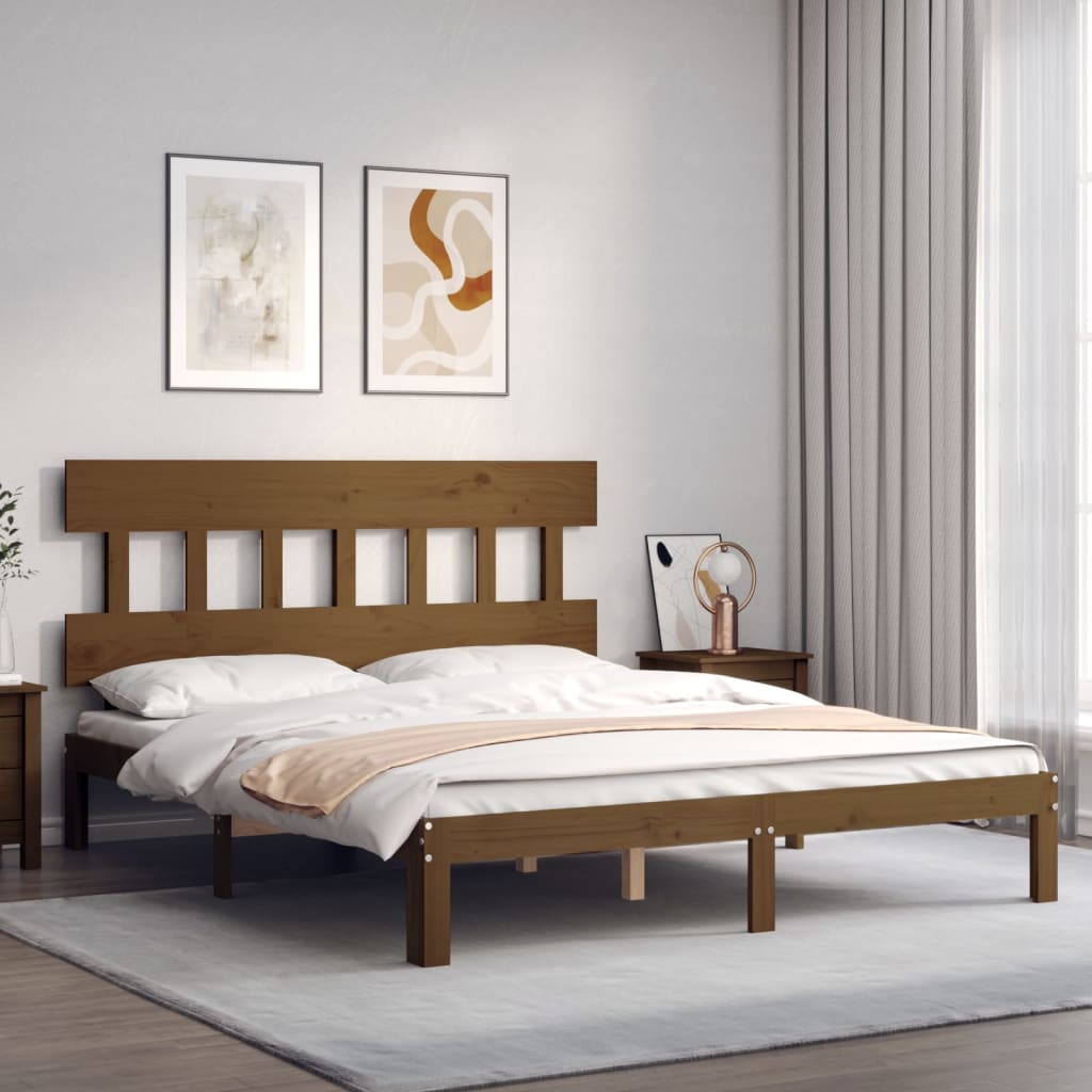 vidaXL Estructura de cama con cabecero madera marrón miel 160x200 cm