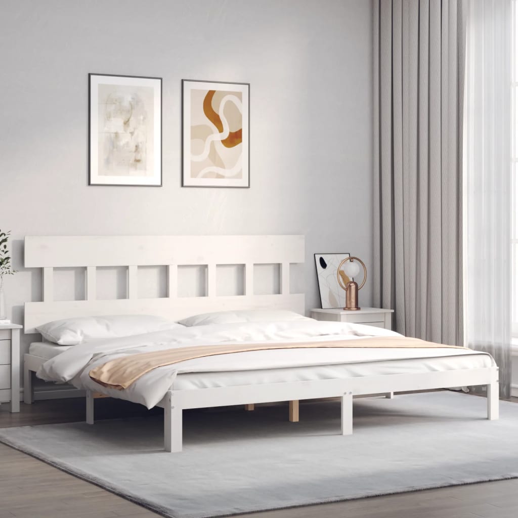 vidaXL Estructura cama de matrimonio con cabecero madera maciza blanco