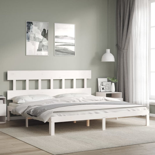 vidaXL Estructura cama de matrimonio con cabecero madera maciza blanco