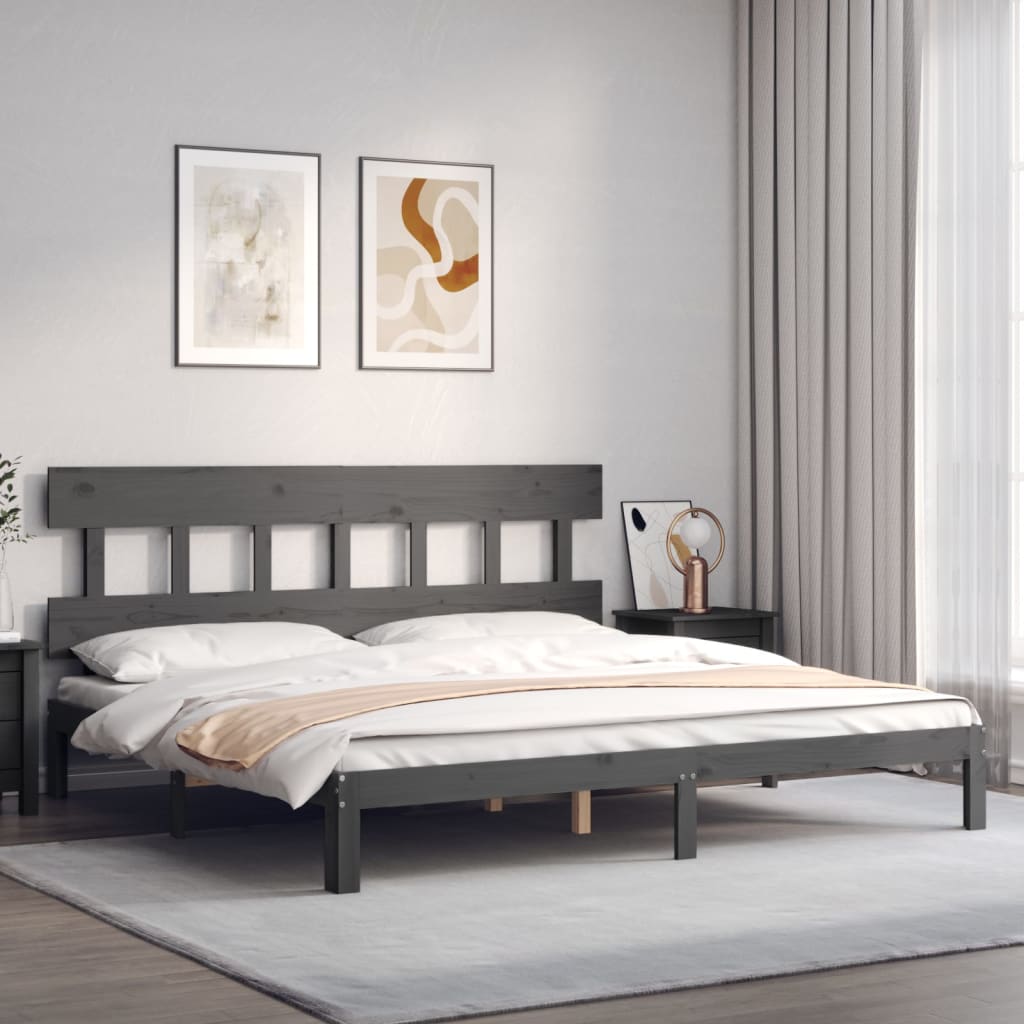 vidaXL Estructura de cama con cabecero madera maciza gris 200x200 cm