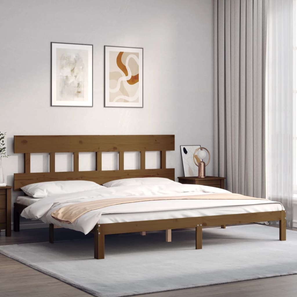 vidaXL Estructura cama y cabecero madera maciza marrón miel 200x200 cm