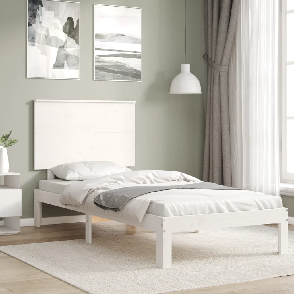 vidaXL Estructura de cama con cabecero madera maciza blanco