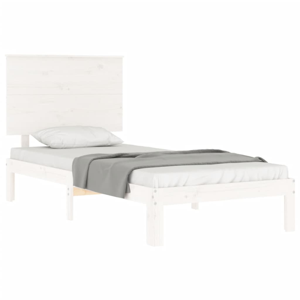 vidaXL Estructura de cama con cabecero madera maciza blanco