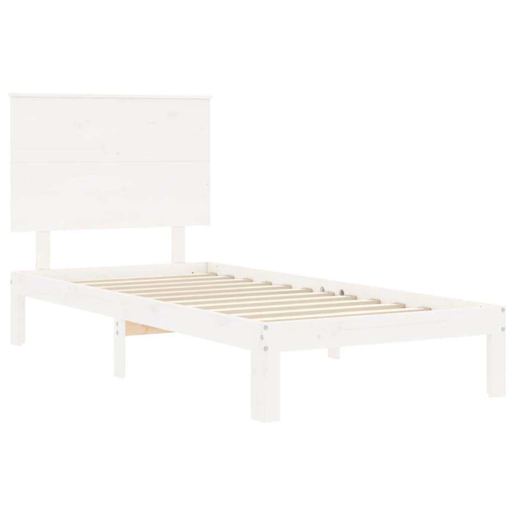 vidaXL Estructura de cama con cabecero madera maciza blanco