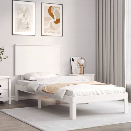 vidaXL Estructura de cama con cabecero madera maciza blanco