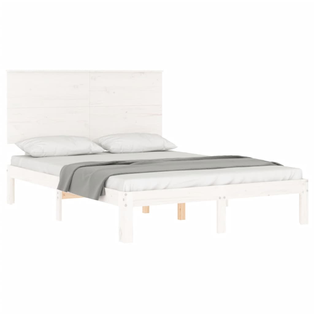 vidaXL Estructura cama de matrimonio con cabecero madera maciza blanco