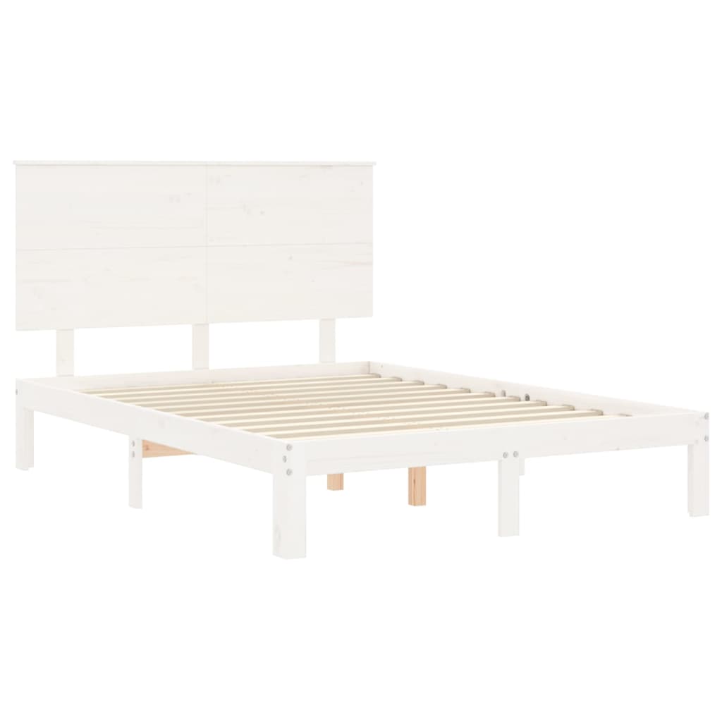 vidaXL Estructura cama de matrimonio con cabecero madera maciza blanco