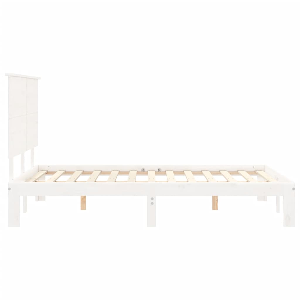 vidaXL Estructura cama de matrimonio con cabecero madera maciza blanco