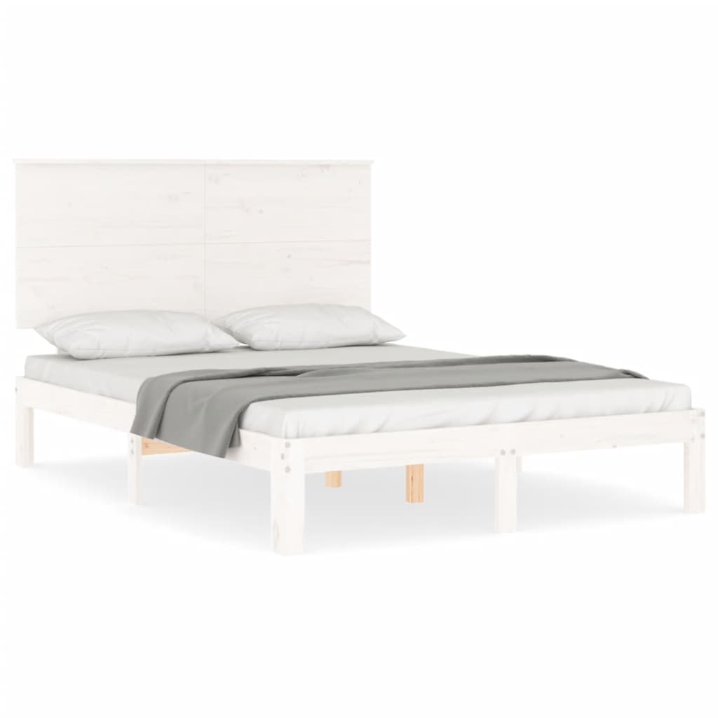 vidaXL Estructura cama de matrimonio con cabecero madera maciza blanco