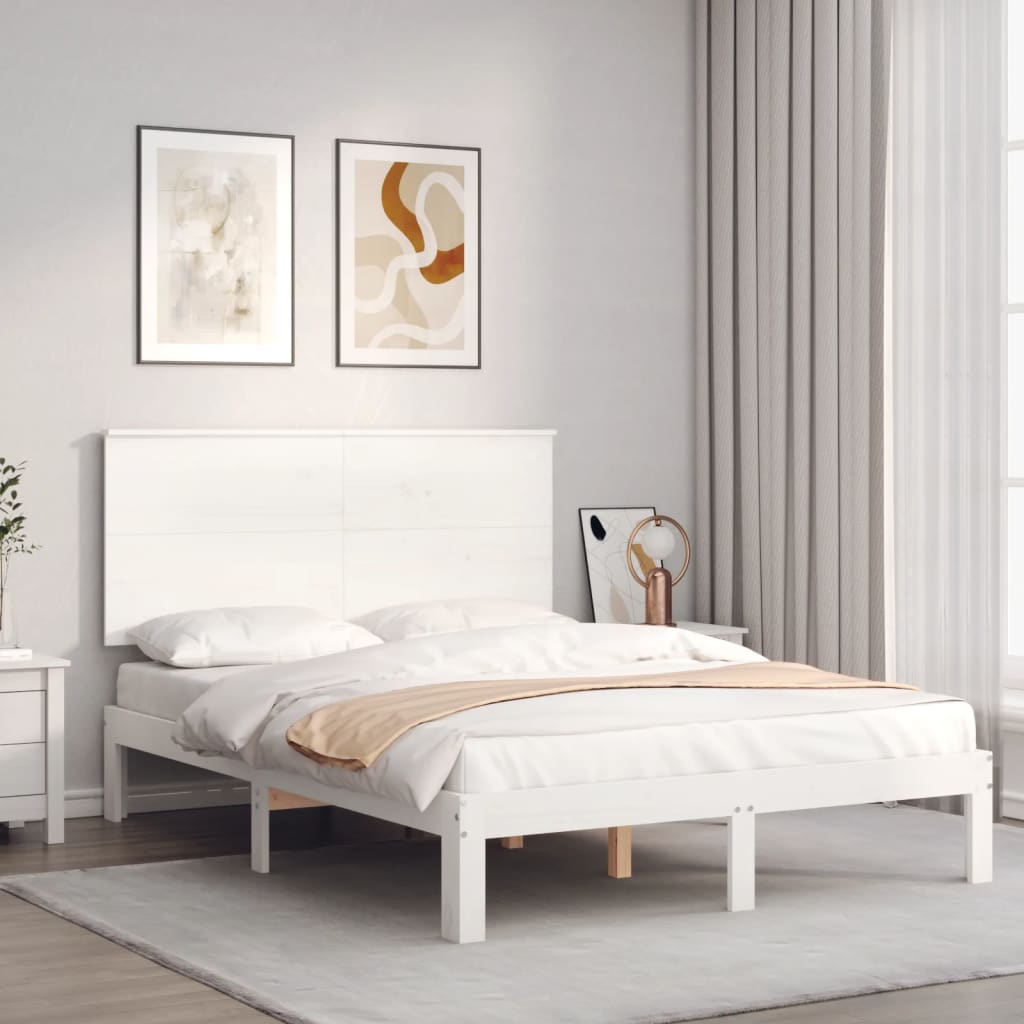 vidaXL Estructura cama de matrimonio con cabecero madera maciza blanco