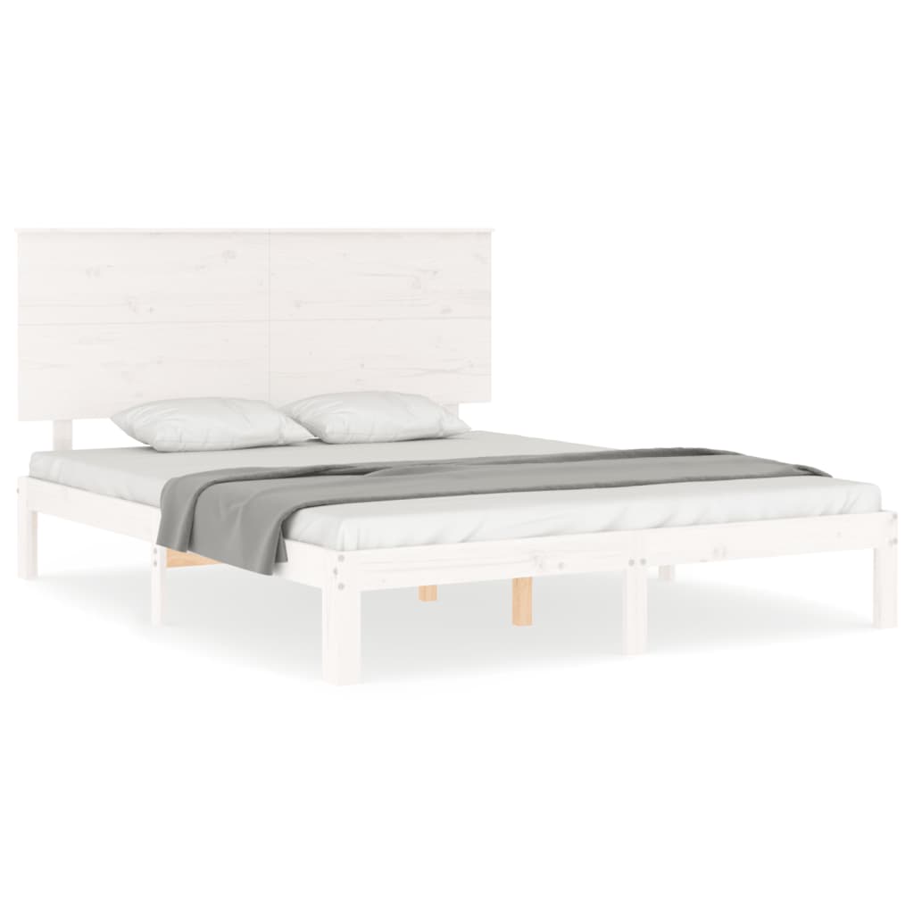 vidaXL Estructura de cama matrimonio con cabecero madera maciza blanco