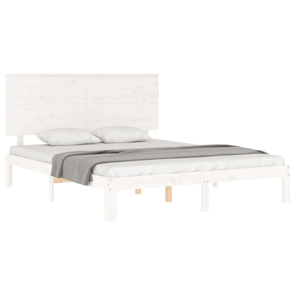 vidaXL Estructura de cama matrimonio con cabecero madera maciza blanco