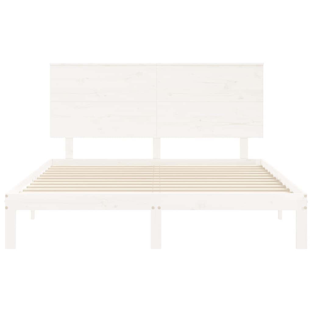 vidaXL Estructura de cama matrimonio con cabecero madera maciza blanco