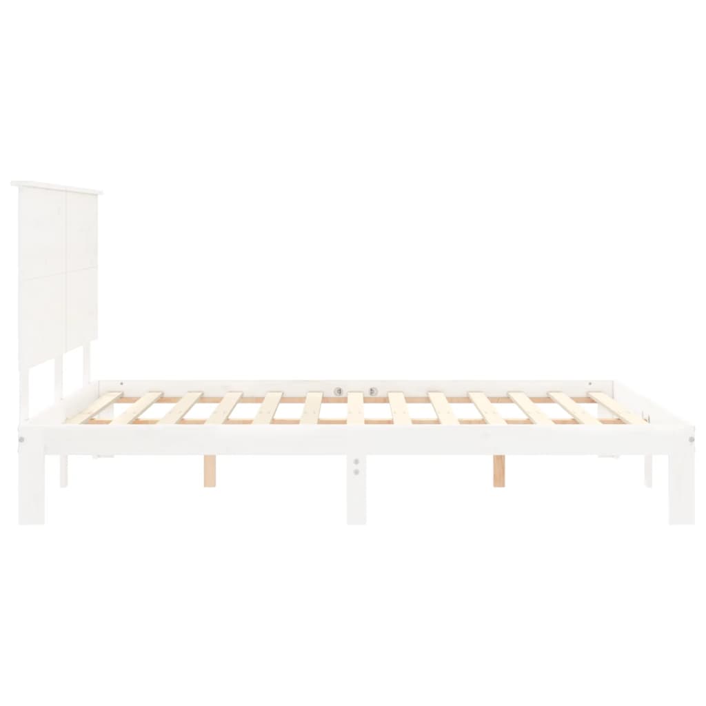 vidaXL Estructura de cama matrimonio con cabecero madera maciza blanco