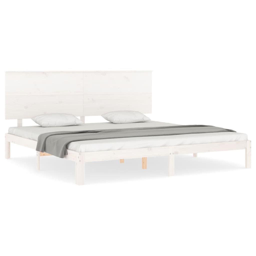 vidaXL Estructura cama de matrimonio con cabecero madera maciza blanco