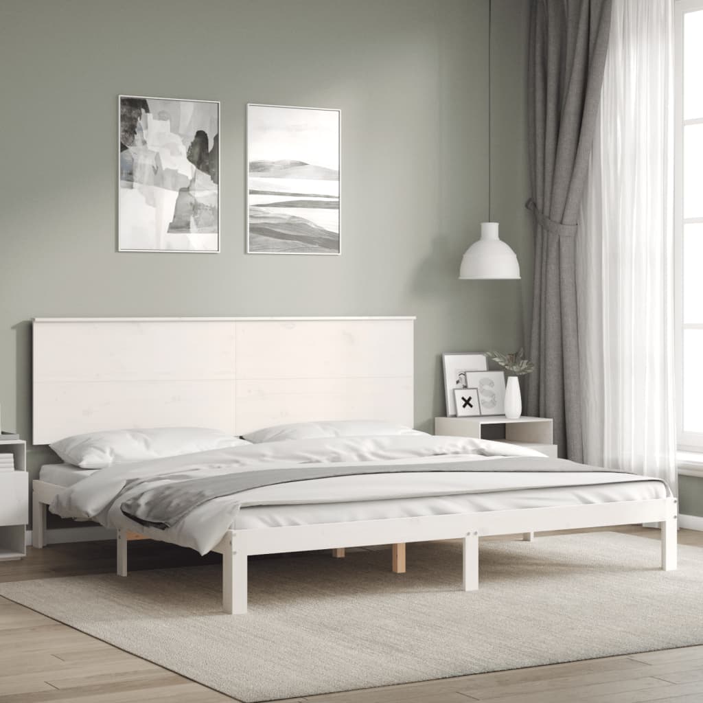 vidaXL Estructura cama de matrimonio con cabecero madera maciza blanco