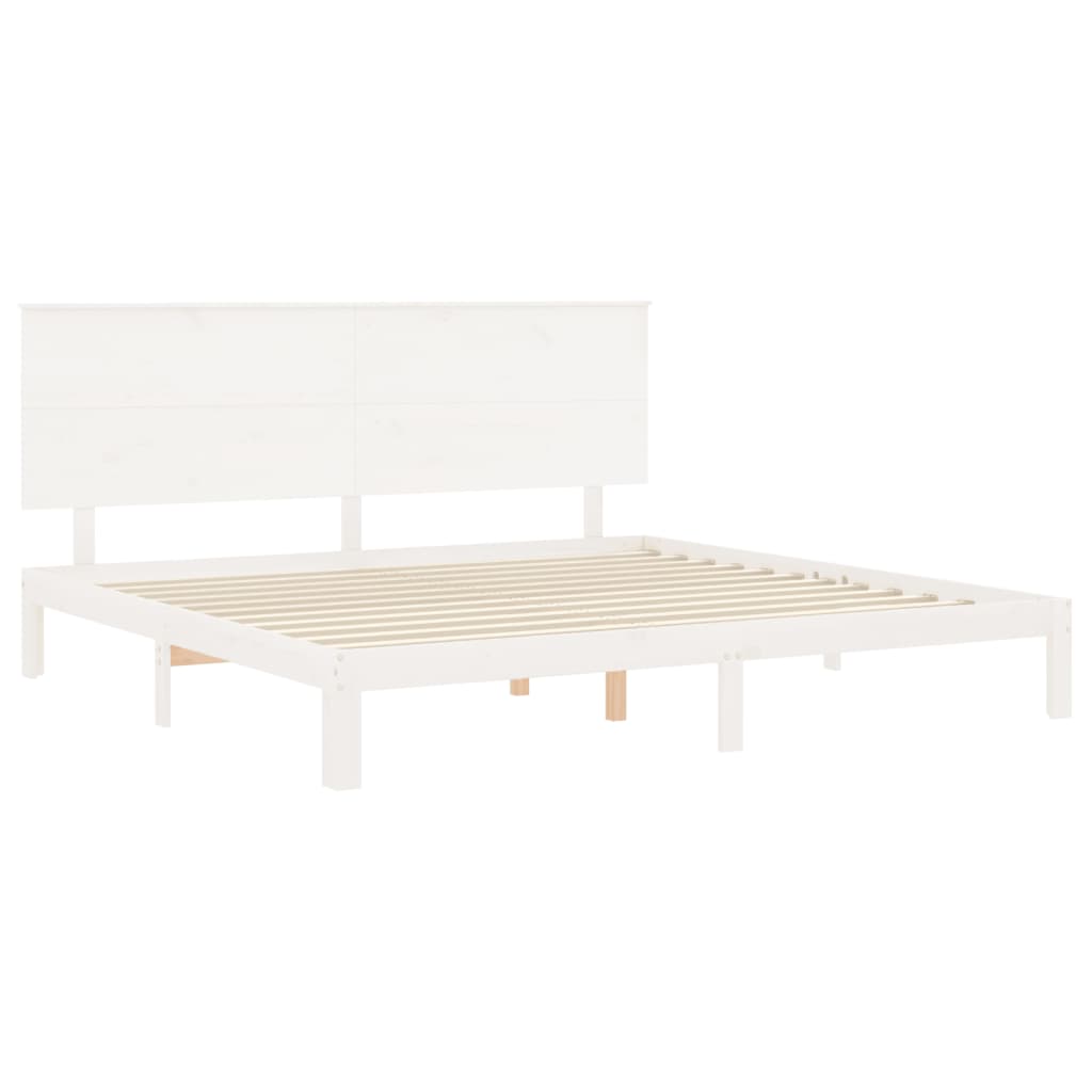 vidaXL Estructura cama de matrimonio con cabecero madera maciza blanco