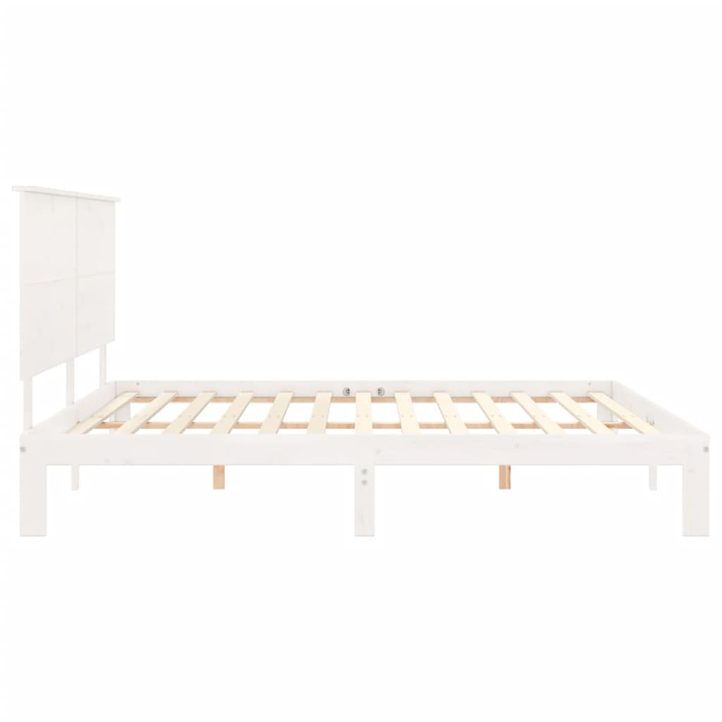 vidaXL Estructura cama de matrimonio con cabecero madera maciza blanco