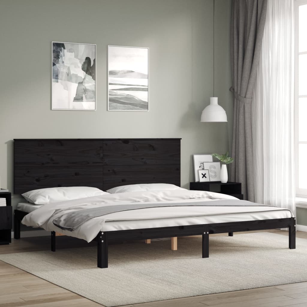 vidaXL Estructura de cama con cabecero madera maciza negro 200x200 cm