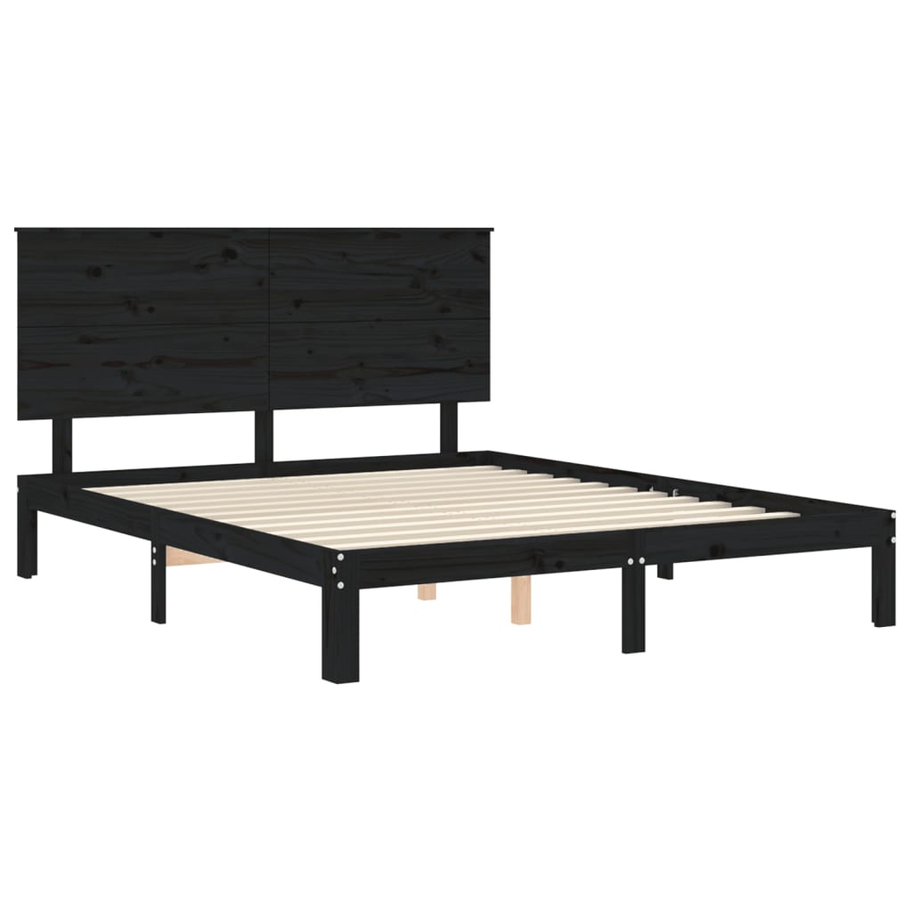 vidaXL Estructura de cama con cabecero madera maciza negro 200x200 cm