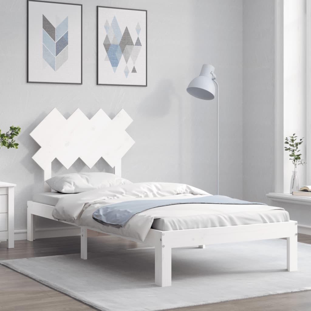 vidaXL Estructura de cama con cabecero madera maciza blanco