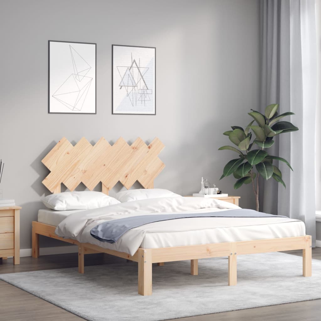 vidaXL Estructura de cama de matrimonio con cabecero madera maciza