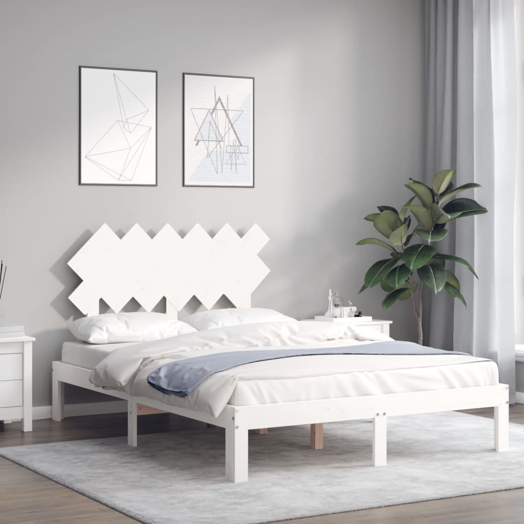 vidaXL Estructura cama de matrimonio con cabecero madera maciza blanco