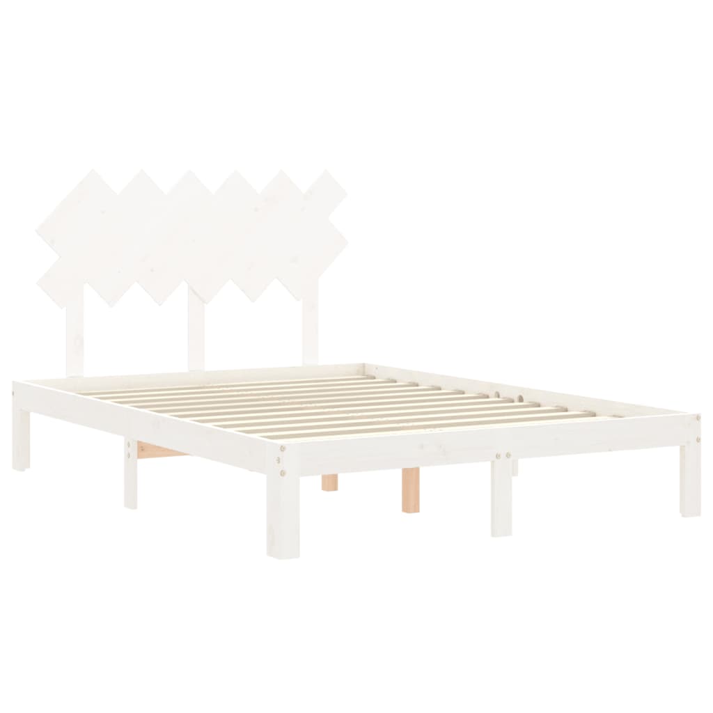 vidaXL Estructura cama de matrimonio con cabecero madera maciza blanco